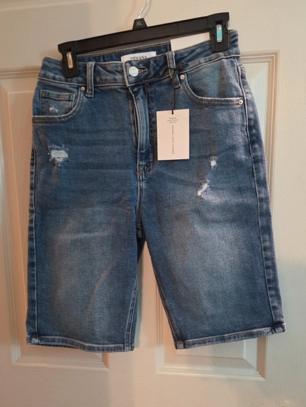 Zenana Distressed Denim Bermuda Shorts - Blue NWT